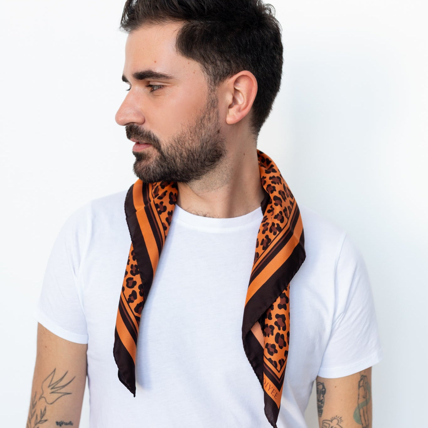 Seidentuch mit Leopardenprint in den Farben Braun und Kupfer, 60cm, 100% Seide