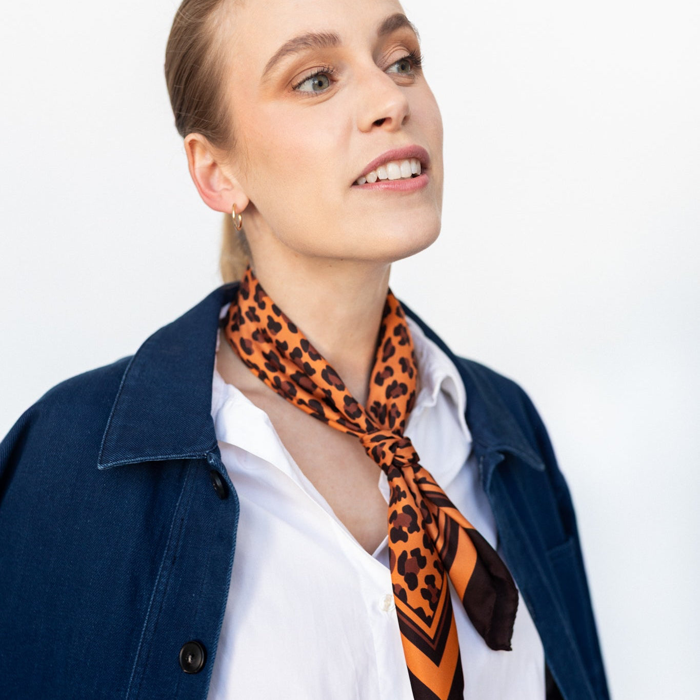 Seidentuch mit Leopardenprint in den Farben Braun und Kupfer, 60cm, 100% Seide