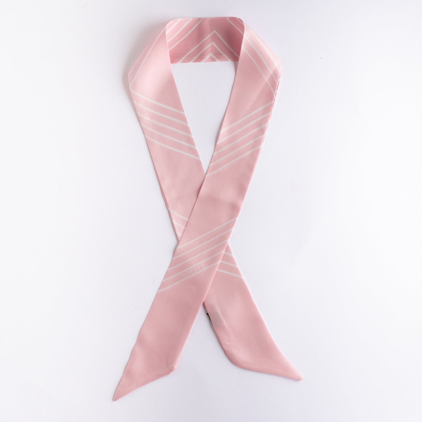 Klassischer Seiden-Twilly in Rosa mit weißen Streifen, 90cm x 5cm, aus 100% Seide