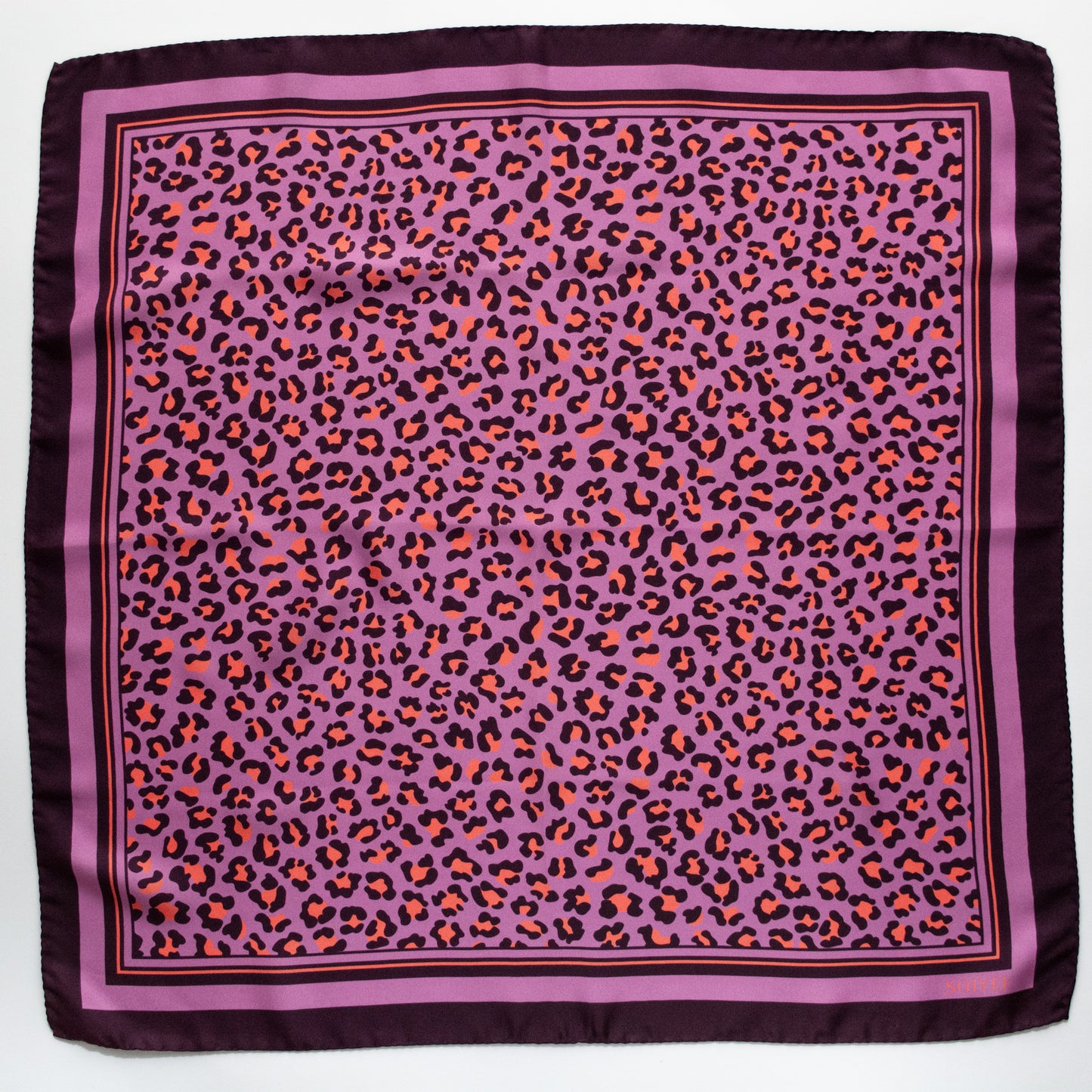 Seidentuch mit Leopardenprint in den Farben Lila und Orange, 60cm, 100% Seide
