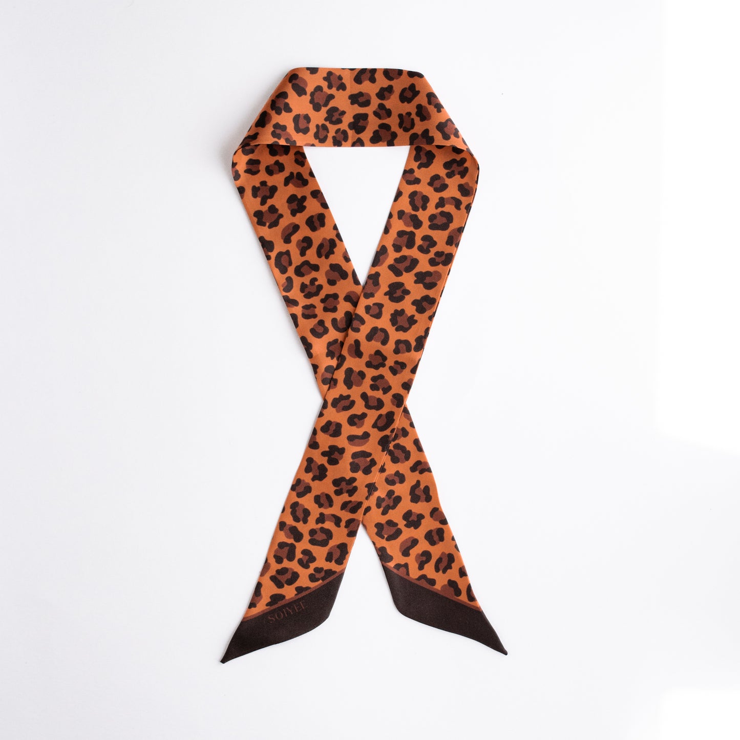 Twilly in Braun und Kupfer mit Leopardenmuster, 90cm x 5cm, aus 100% Seide.