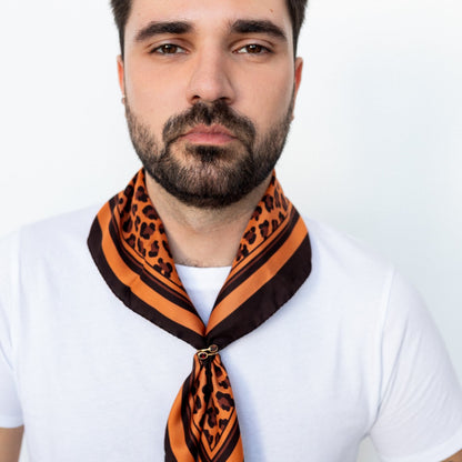 Seidentuch mit Leopardenprint in den Farben Braun und Kupfer, 60cm, 100% Seide