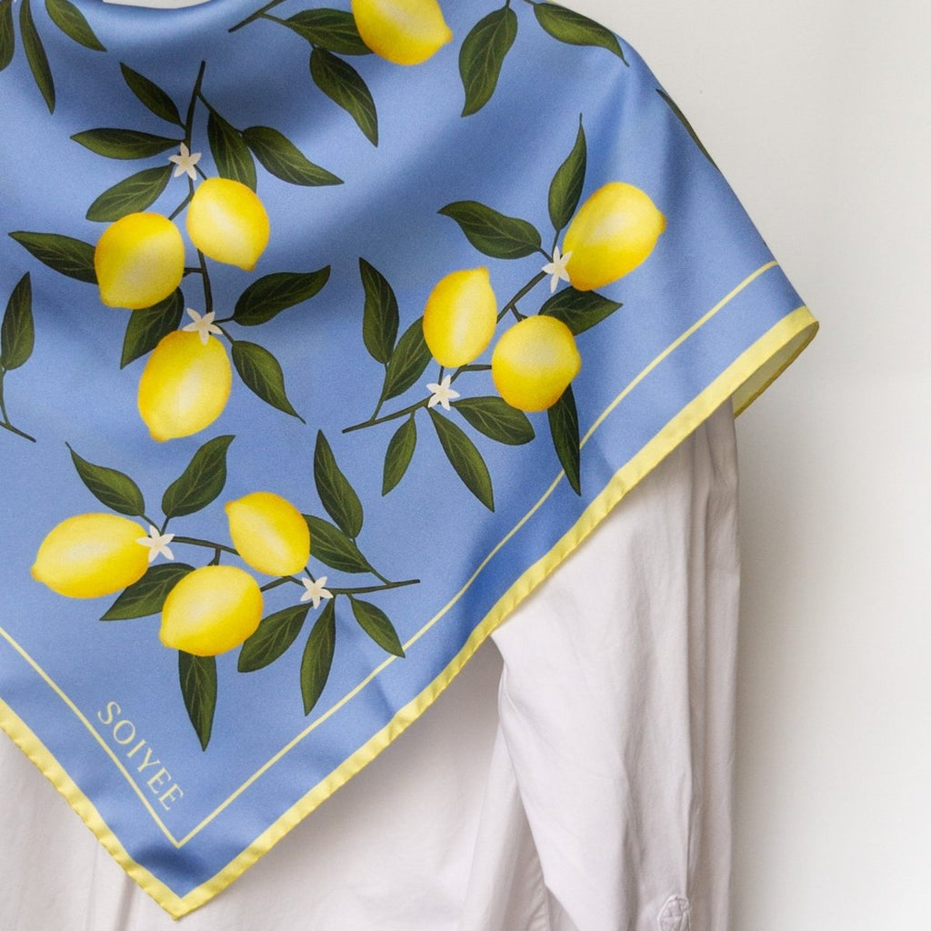 Seidentuch Zitronen | Blau - SOIYEE