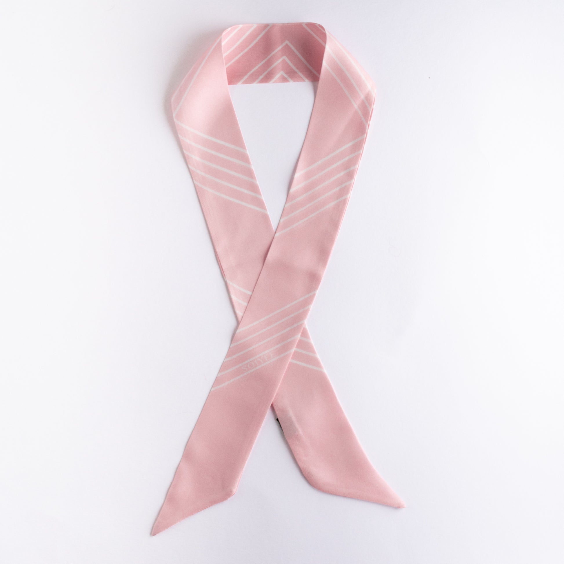 Klassischer Seiden-Twilly in Rosa mit weißen Streifen, 90cm x 5cm, aus 100% Seide 