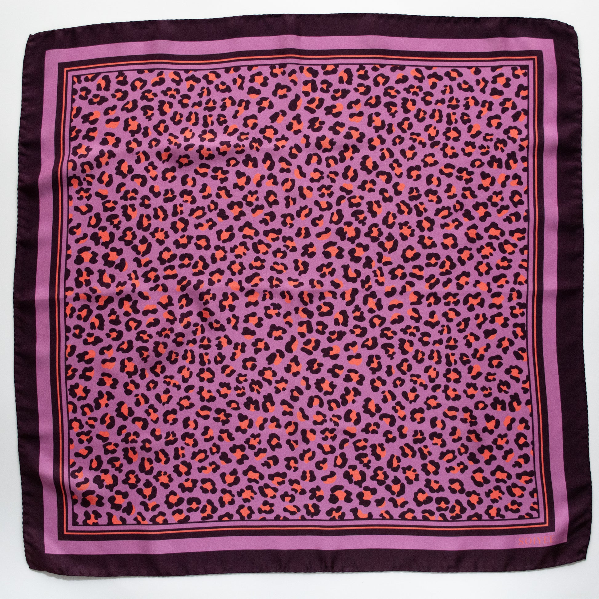 Seidentuch mit Leopardenprint in den Farben Lila und Orange, 60cm, 100% Seide