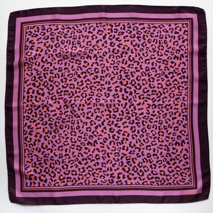 Seidentuch mit Leopardenprint in den Farben Lila und Orange, 60cm, 100% Seide