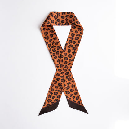 Twilly in Braun und Kupfer mit Leopardenmuster, 90cm x 5cm, aus 100% Seide.