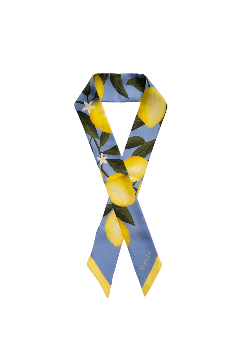 Blaues Seidentwilly mit Zitronenprint.