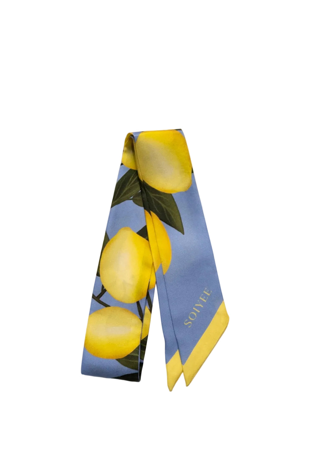 Blaues Seidentwilly mit Zitronenprint.