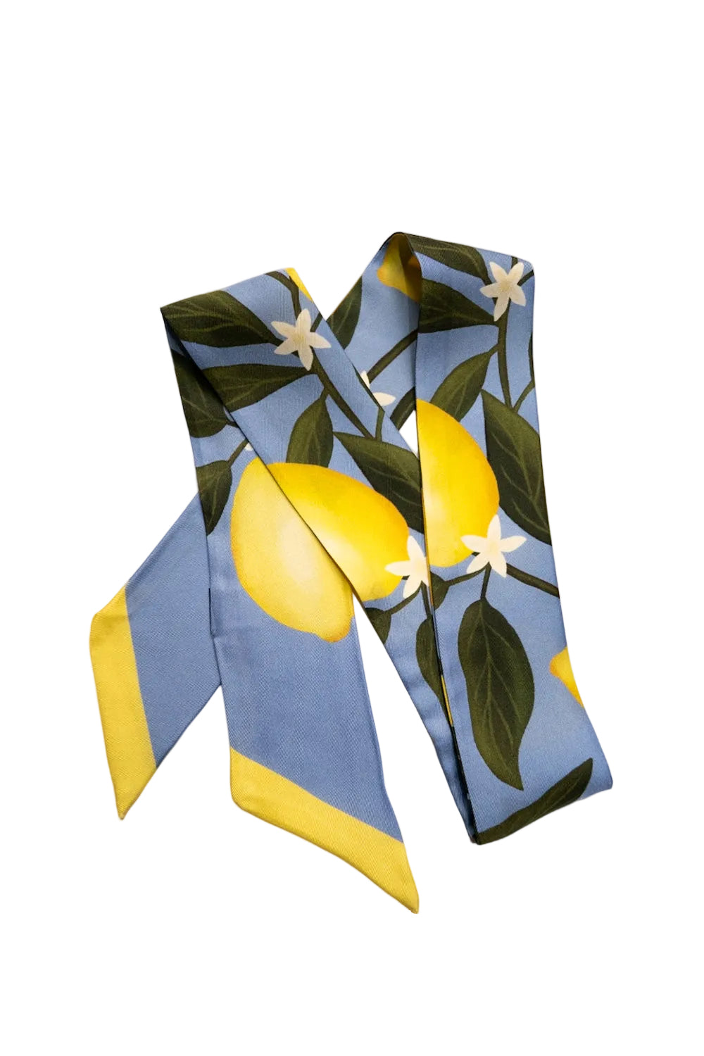 Blaues Seidentwilly mit Zitronenprint.